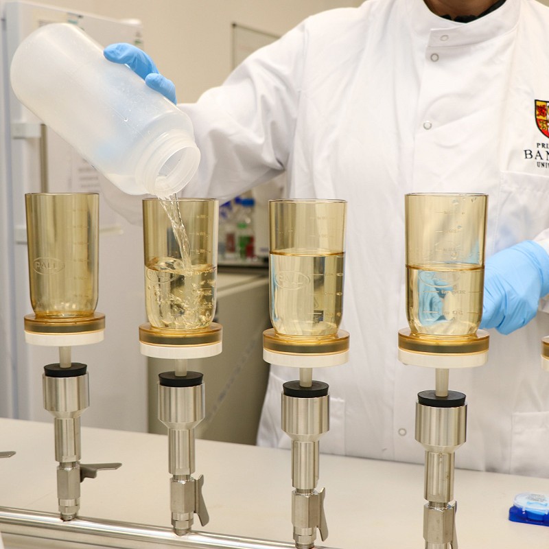 Bangor University scientist conducting tests in laboratory